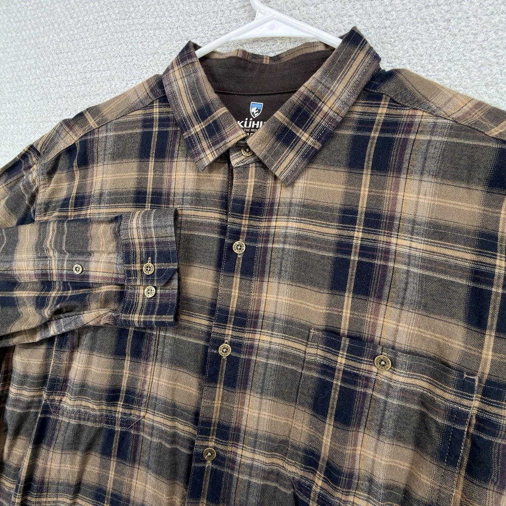 Kuhl Fugitive Flannel Shirt Mens XL Brown Plaid Tencel Hiking Outdoor 7202